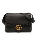 Gucci Large GG Marmont Pebbled Calfskin Flap Shoulder Bag - Black