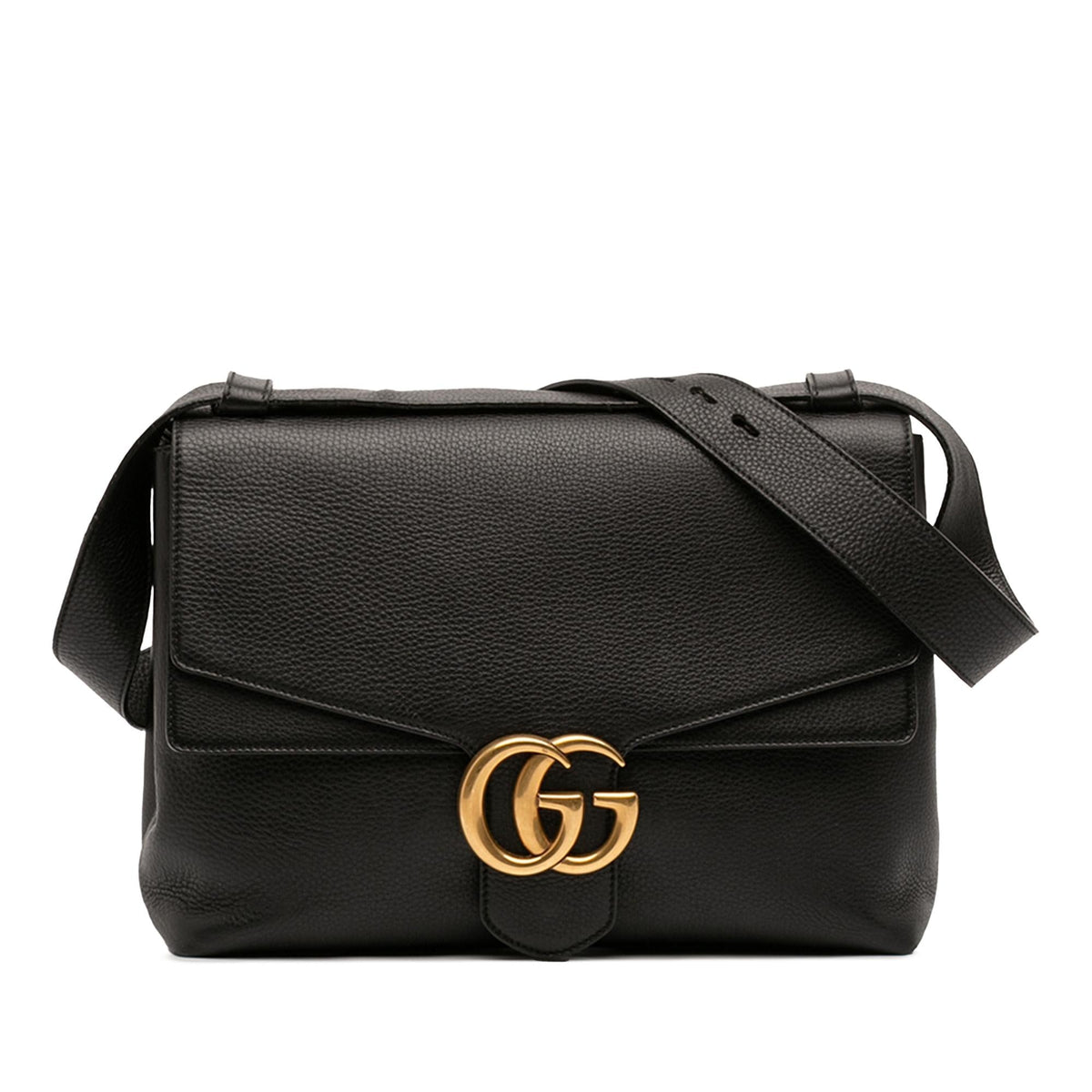 Gucci Large GG Marmont Pebbled Calfskin Flap Shoulder Bag - Black