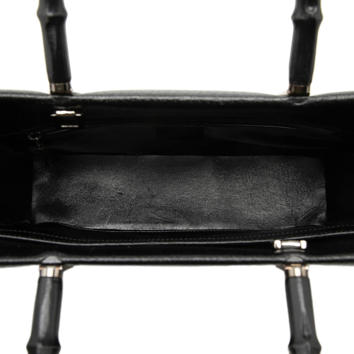 Gucci Leather Cinghiale Bamboo Tote Bag - Black