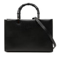 Gucci Leather Cinghiale Bamboo Tote Bag - Black