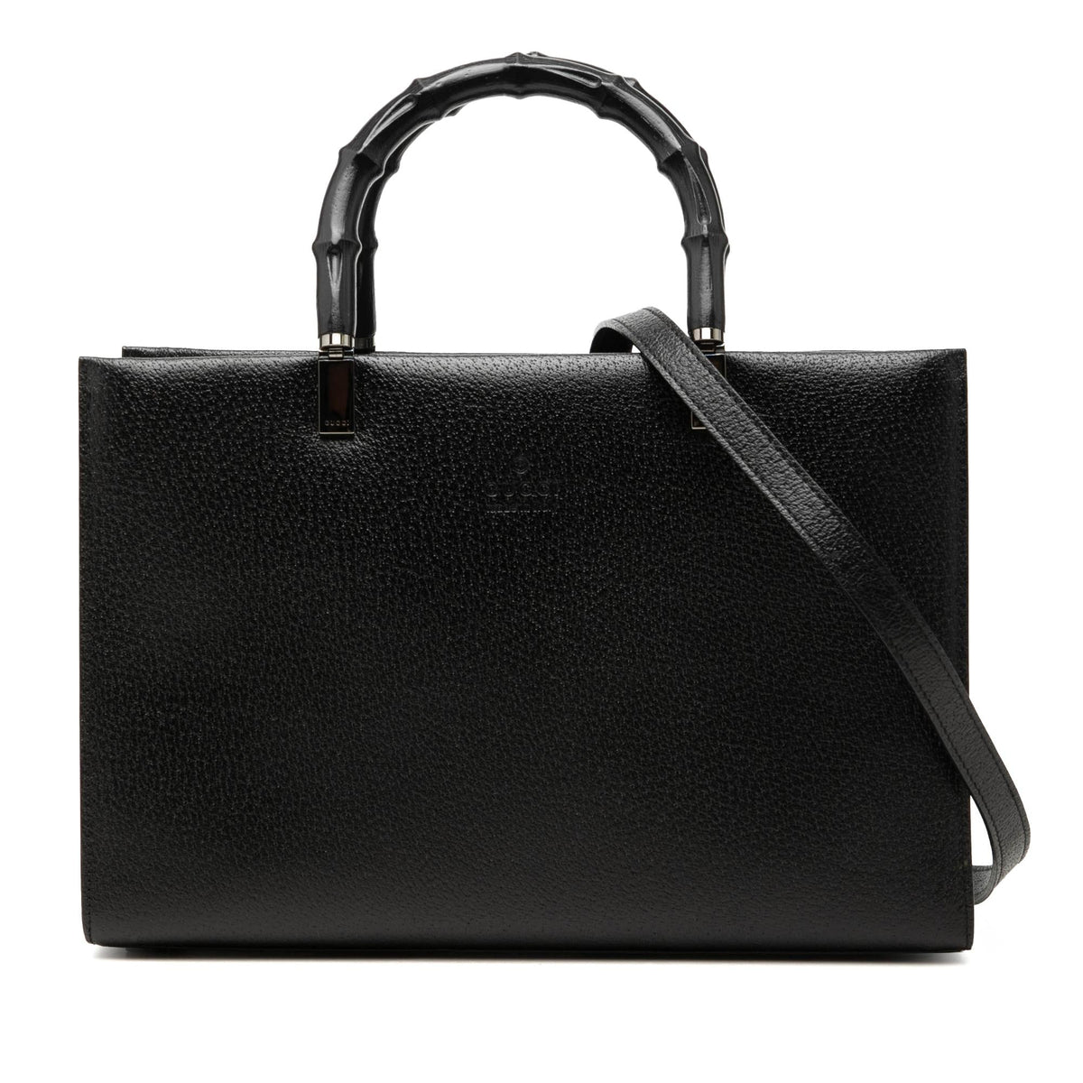 Gucci Leather Cinghiale Bamboo Tote Bag - Black