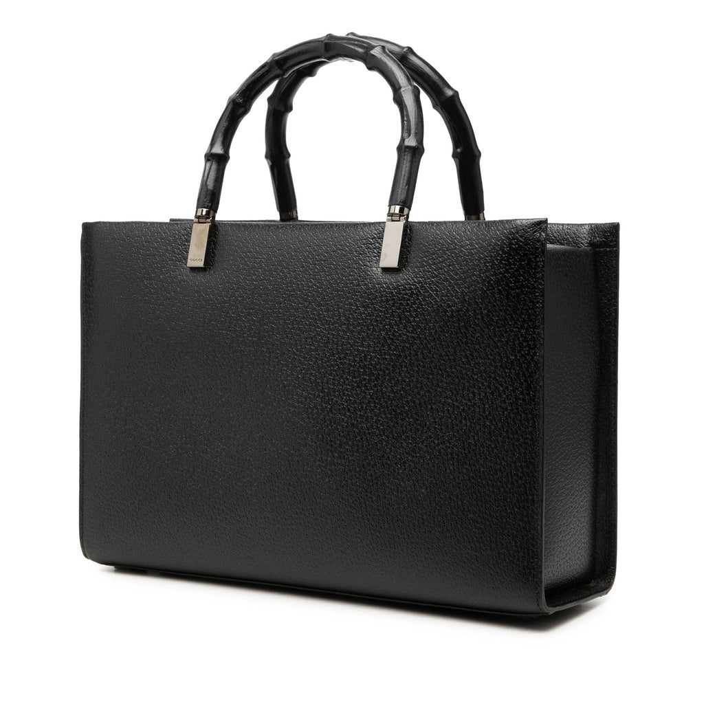 Gucci Leather Cinghiale Bamboo Tote Bag - Black