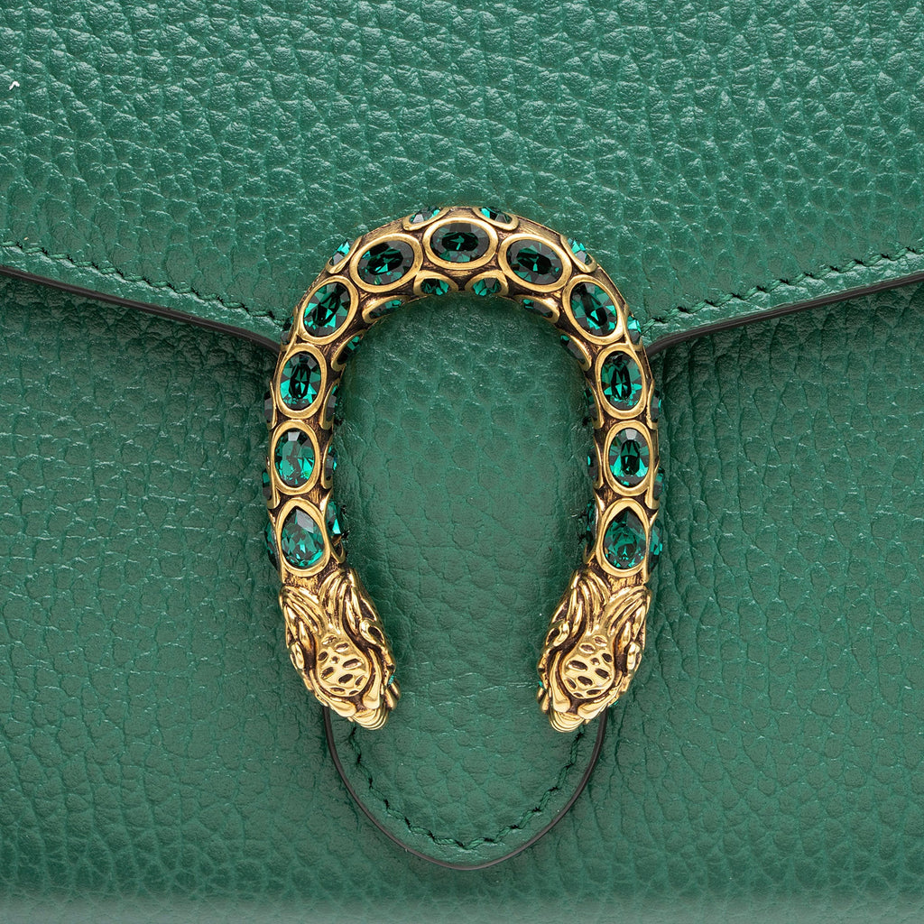 Gucci Leather Crystal Dionysus Chain Wallet - Green