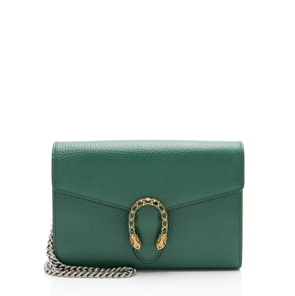 Gucci Leather Crystal Dionysus Chain Wallet - Green