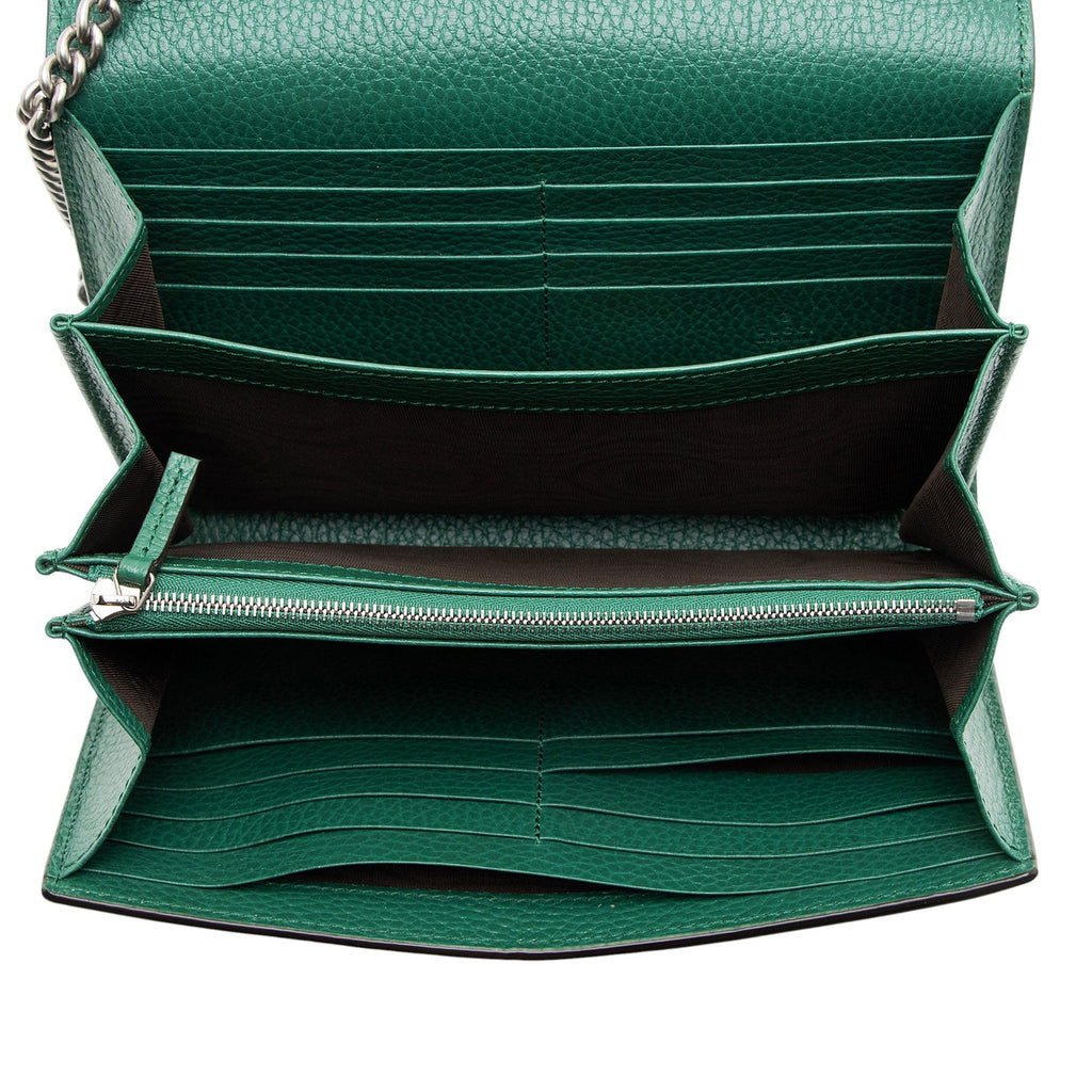 Gucci Leather Crystal Dionysus Chain Wallet - Green