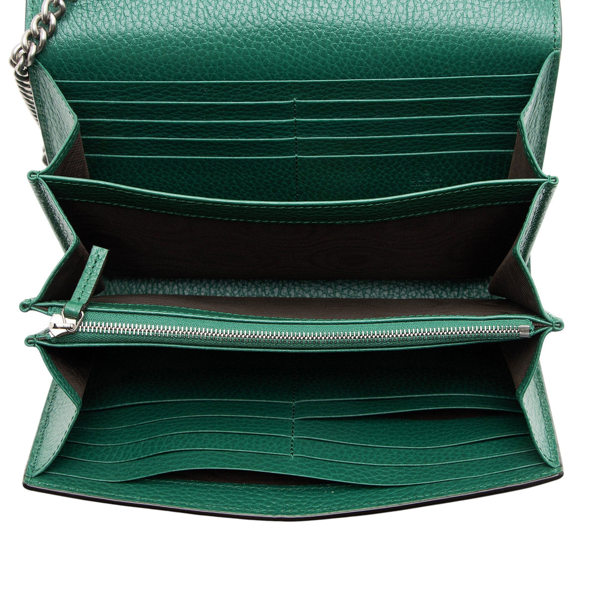 Gucci Leather Crystal Dionysus Chain Wallet - Green