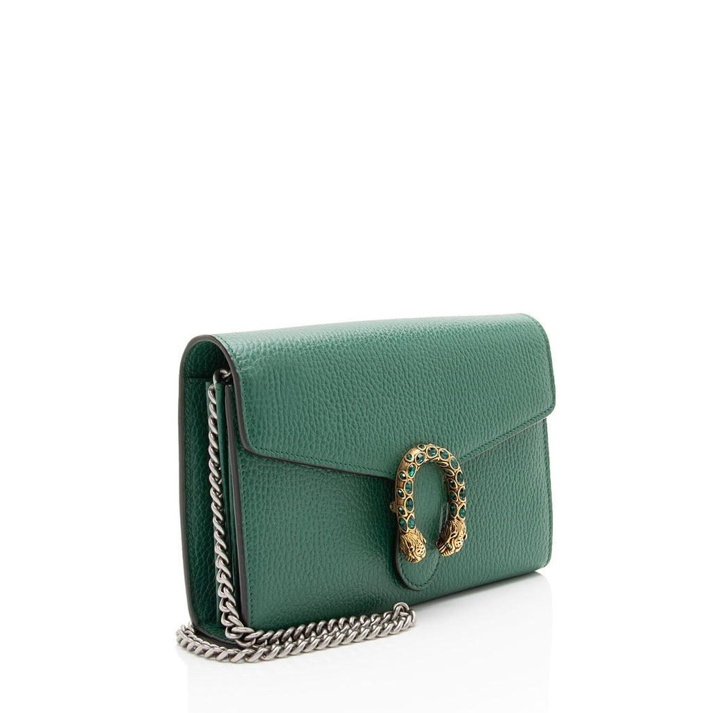 Gucci Leather Crystal Dionysus Chain Wallet - Green