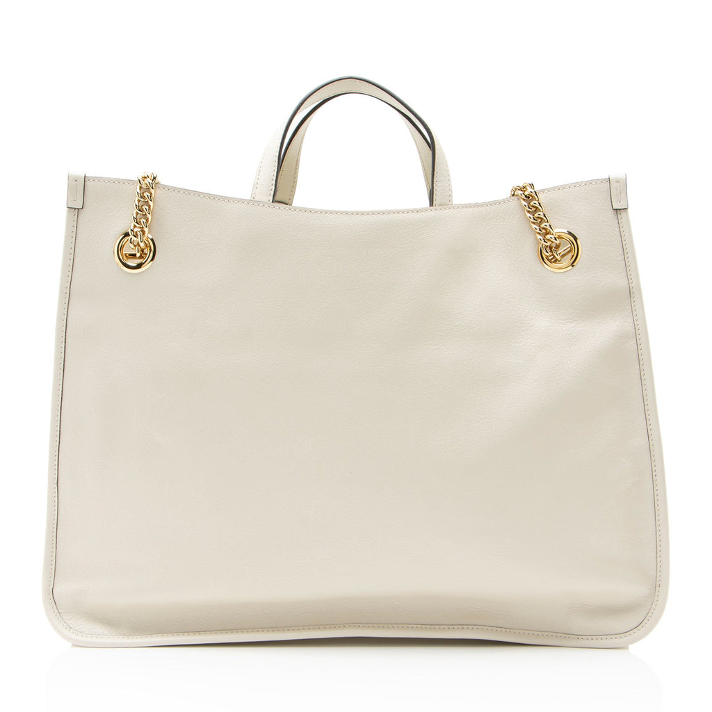 Gucci Leather Horsebit 1955 Chain Large Tote Bag - White