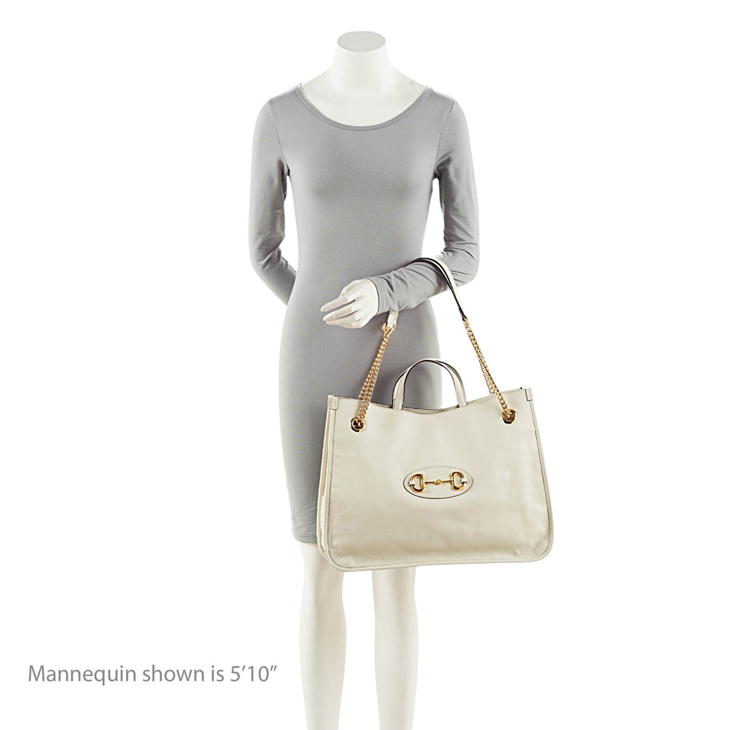 Gucci Leather Horsebit 1955 Chain Large Tote Bag - White