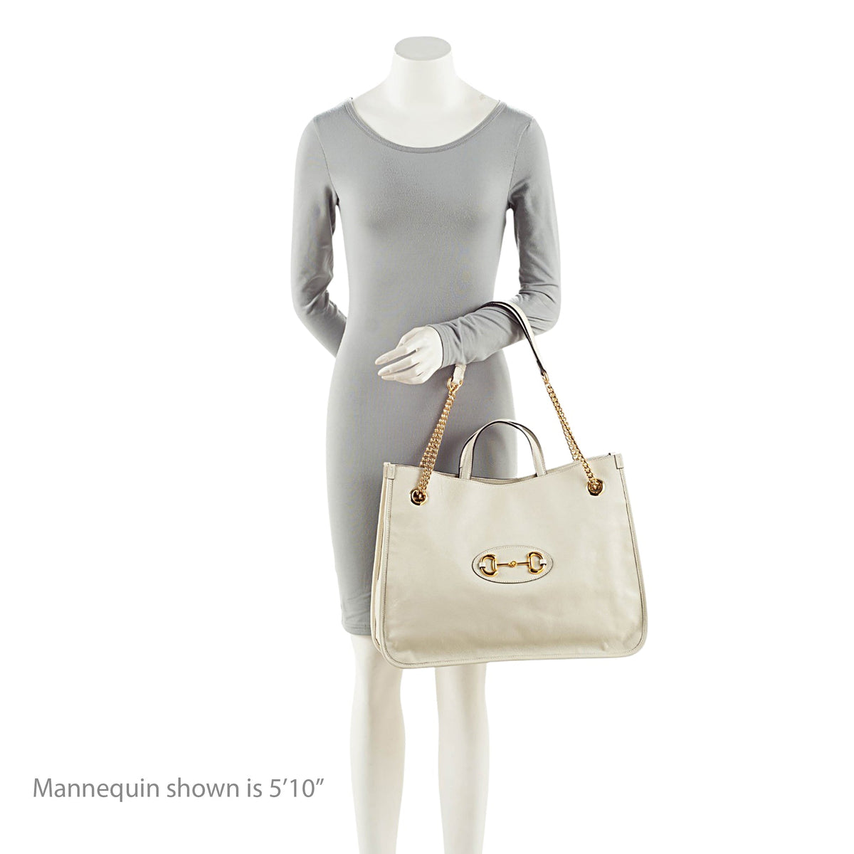 Gucci Leather Horsebit 1955 Chain Large Tote Bag - White