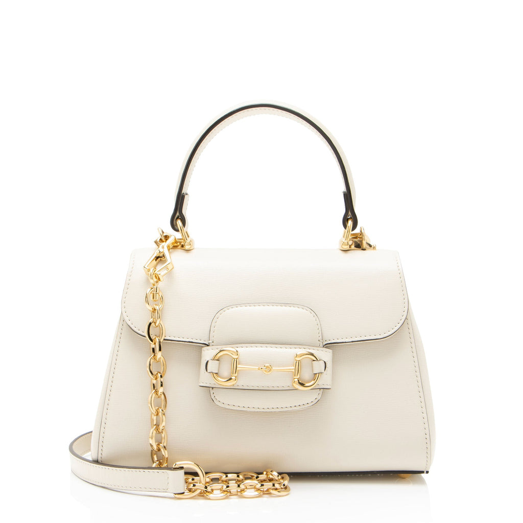 Gucci Leather Horsebit 1955 Mini Chain Top Handle Satchel - White