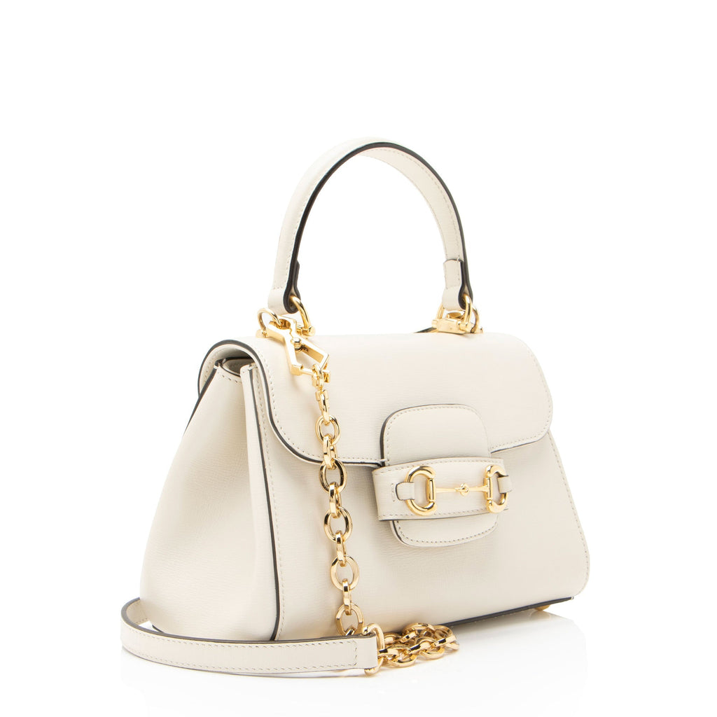 Gucci Leather Horsebit 1955 Mini Chain Top Handle Satchel - White