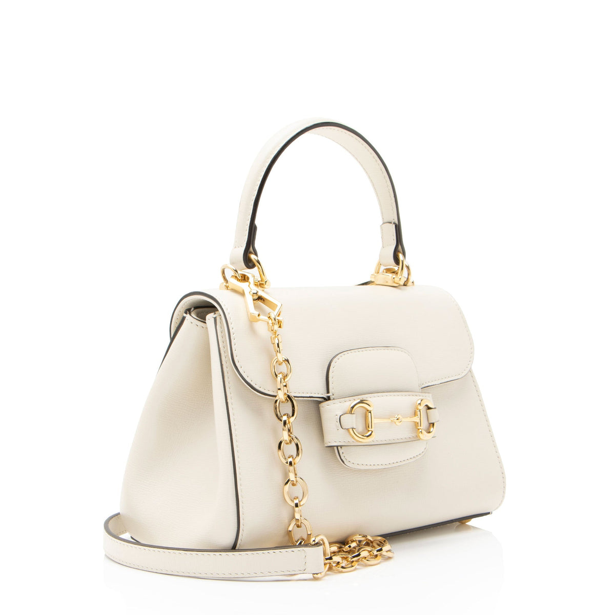 Gucci Leather Horsebit 1955 Mini Chain Top Handle Satchel - White