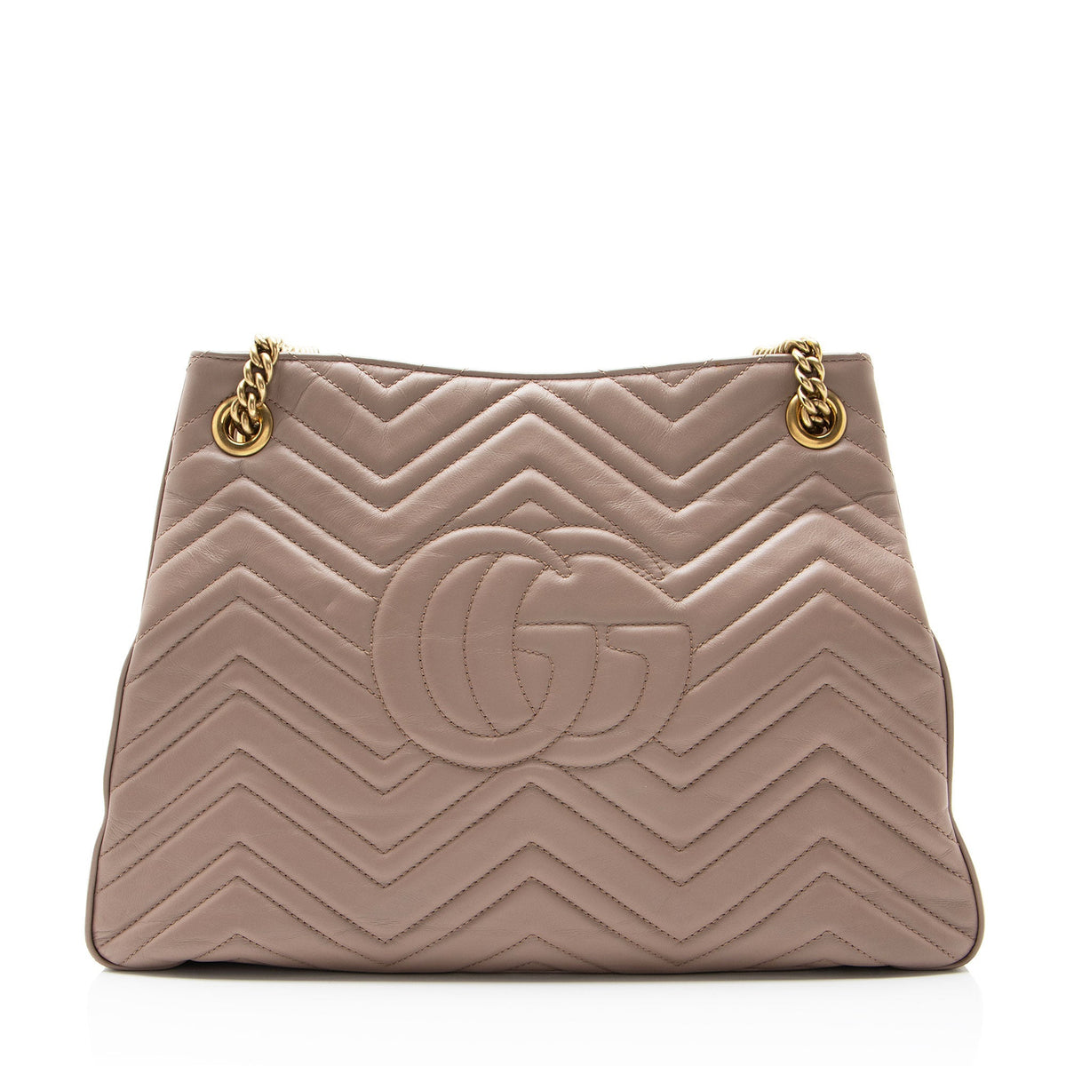 Gucci Matelasse Leather GG Marmont Medium Chain Shoulder Bag - Beige