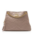 Gucci Matelasse Leather GG Marmont Medium Chain Shoulder Bag - Beige