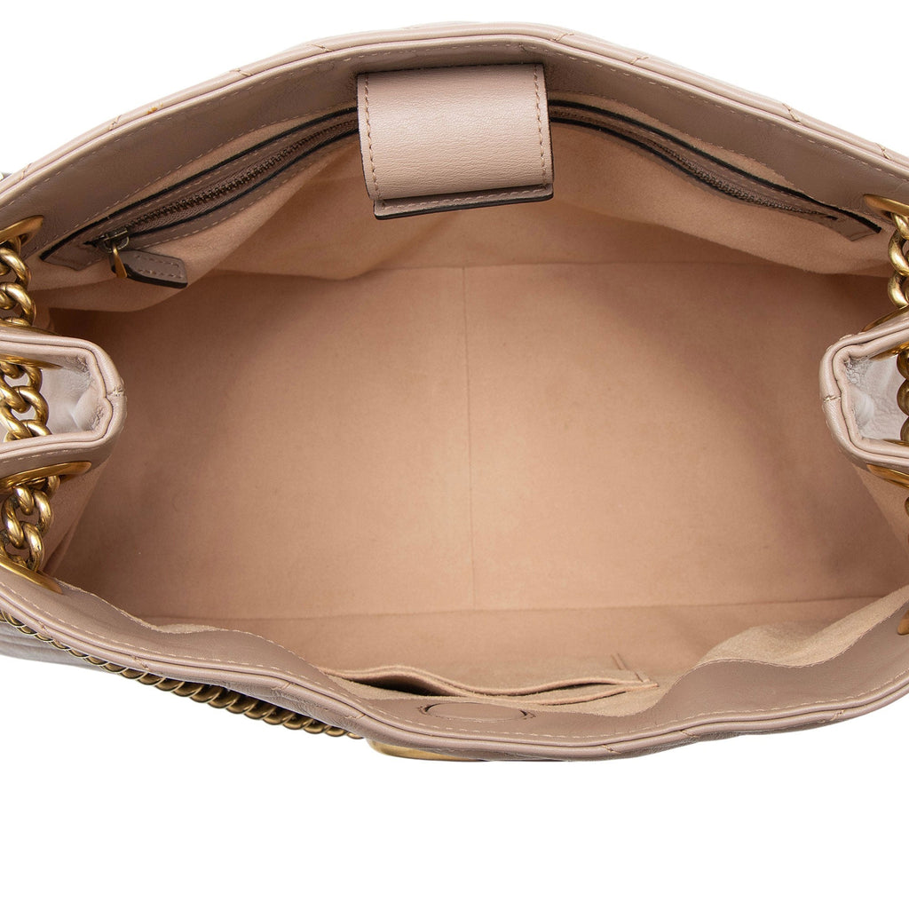 Gucci Matelasse Leather GG Marmont Medium Chain Shoulder Bag - Beige