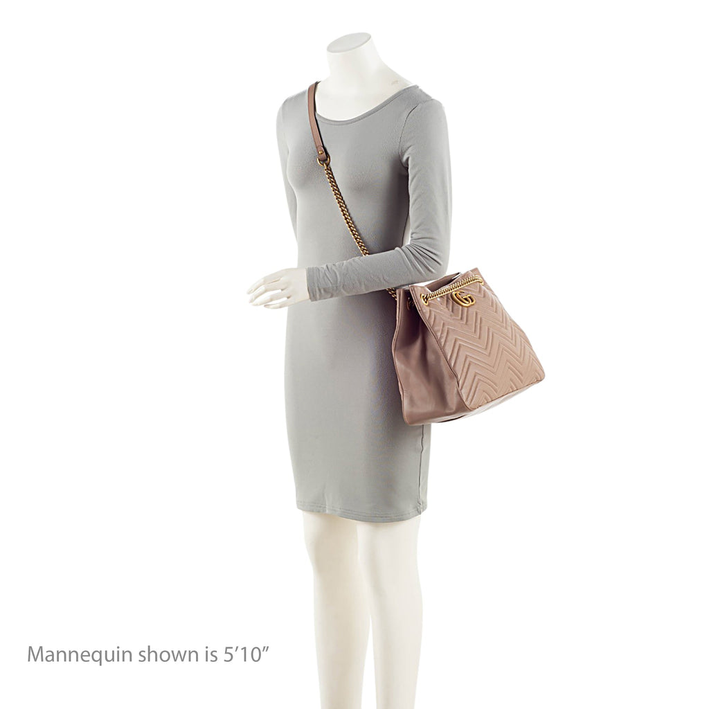 Gucci Matelasse Leather GG Marmont Medium Chain Shoulder Bag - Beige