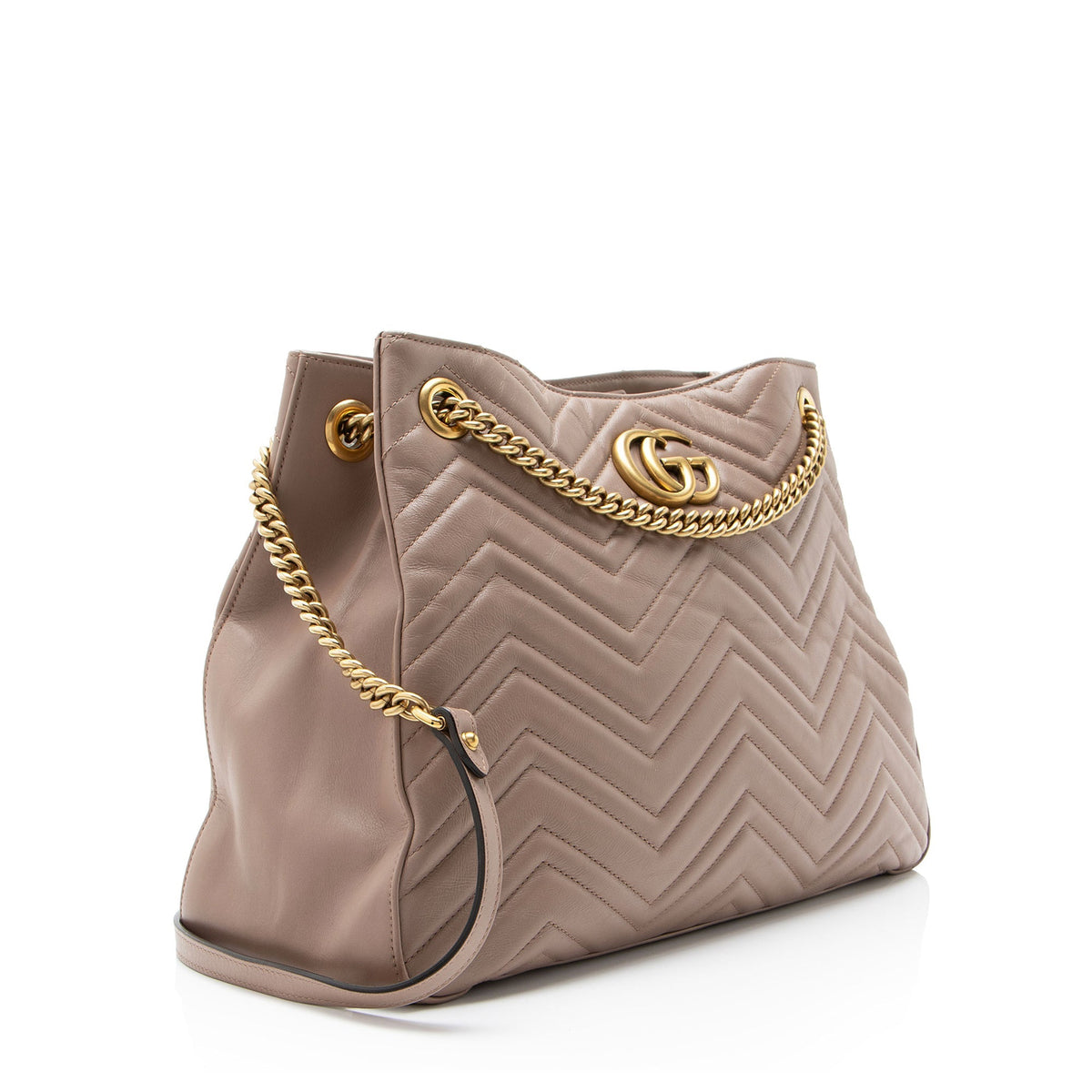 Gucci Matelasse Leather GG Marmont Medium Chain Shoulder Bag - Beige
