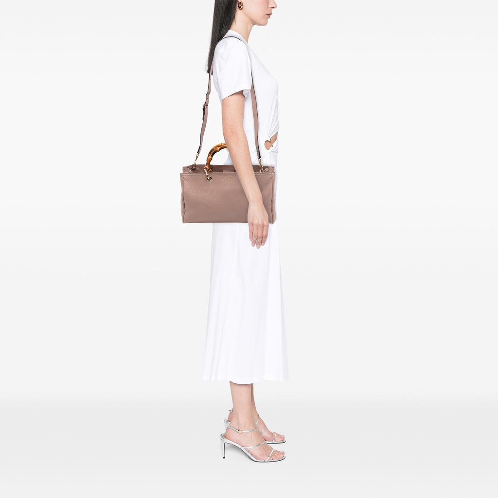Gucci Medium Calfskin Bamboo Shopper Satchel - Pink