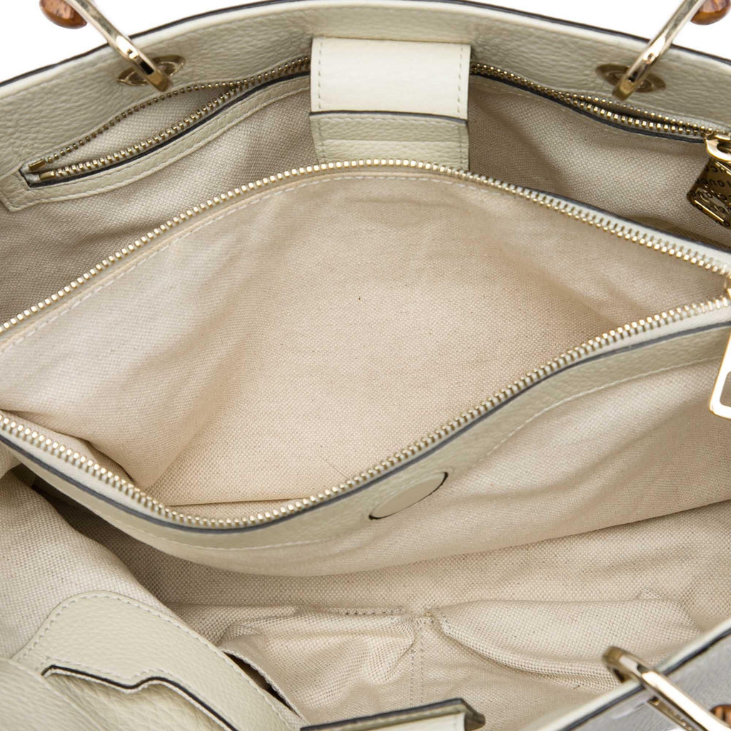 Gucci Medium Calfskin Bamboo Shopper Satchel - White