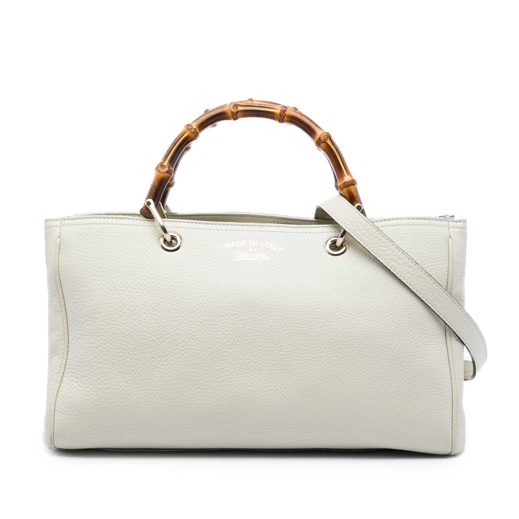Gucci Medium Calfskin Bamboo Shopper Satchel - White