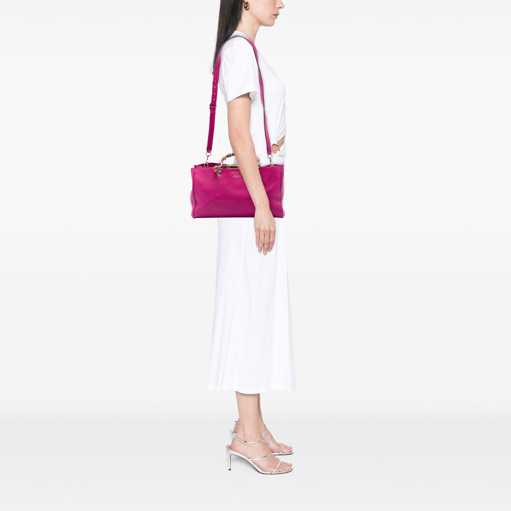 Gucci Medium Calfskin Bamboo Shopper Satchel - Pink