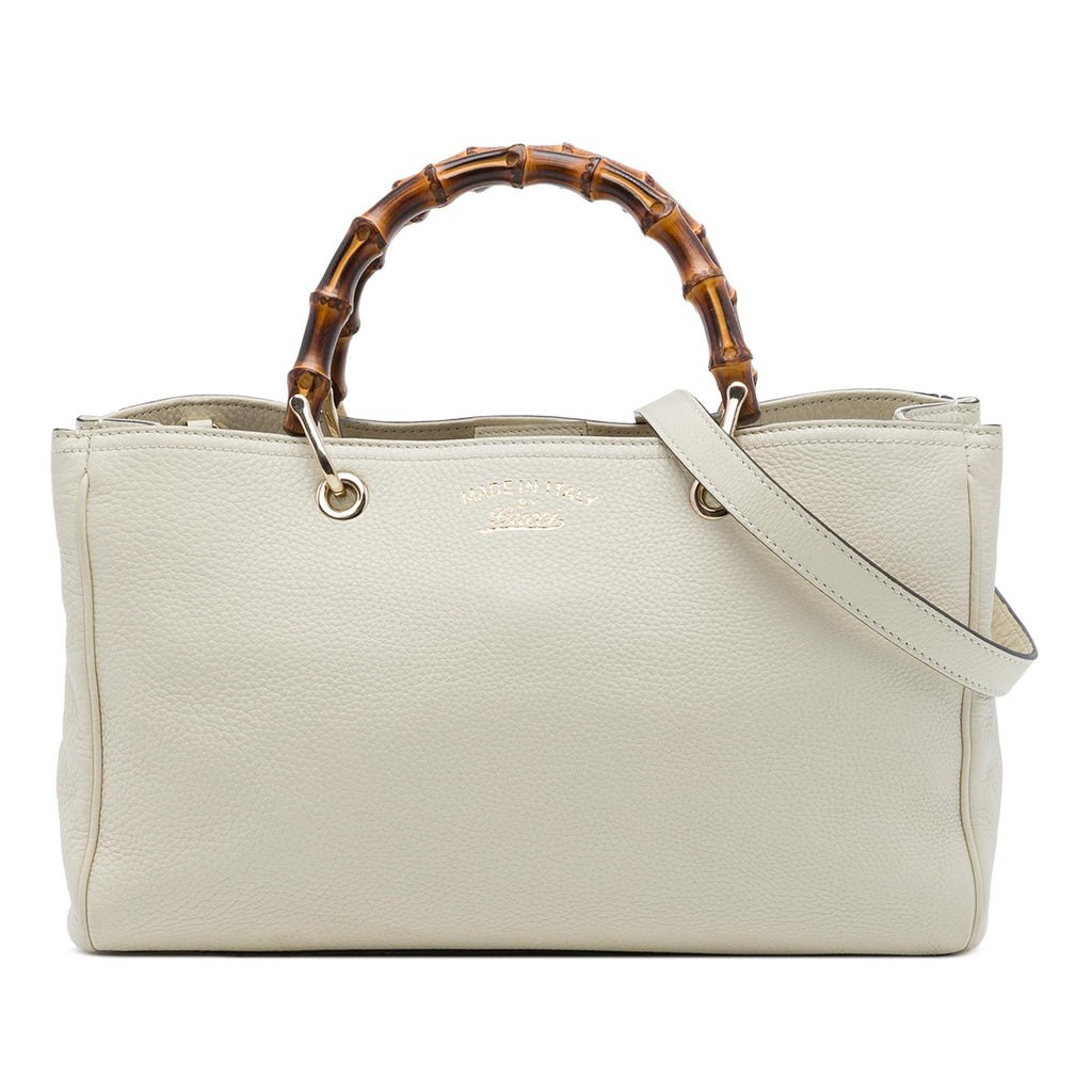 Gucci Medium Calfskin Bamboo Shopper Satchel - White