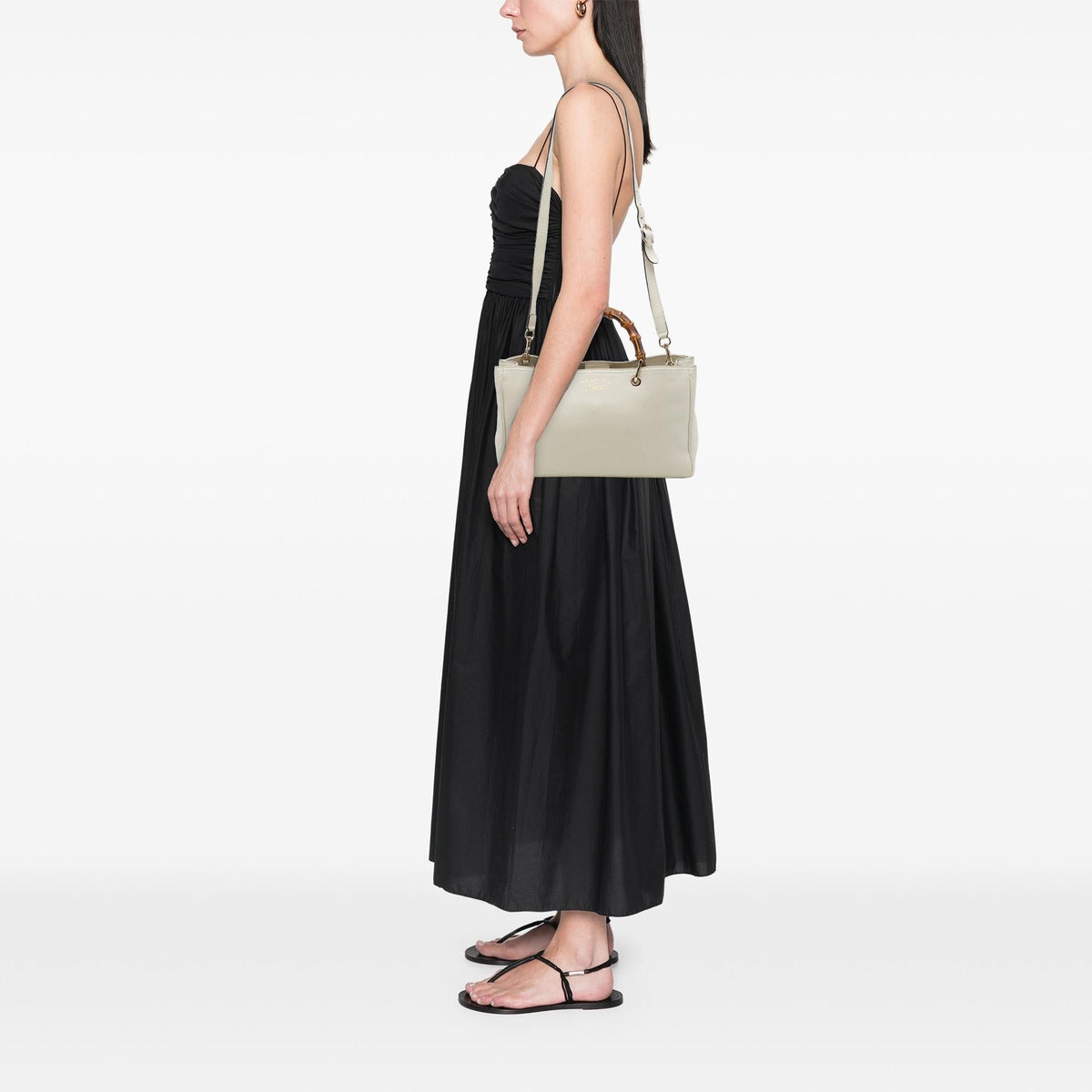 Gucci Medium Calfskin Bamboo Shopper Satchel - White