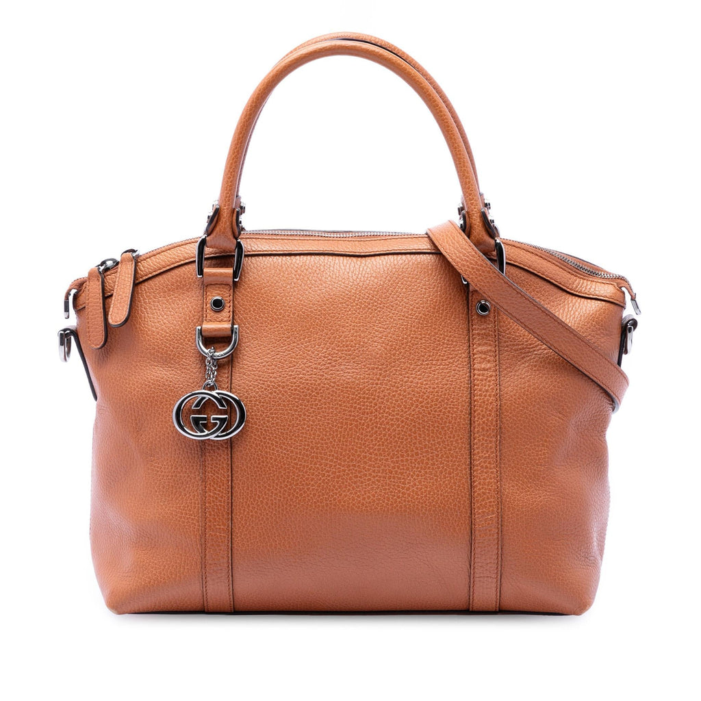 Gucci Medium Calfskin GG Charm Dome Satchel - Brown