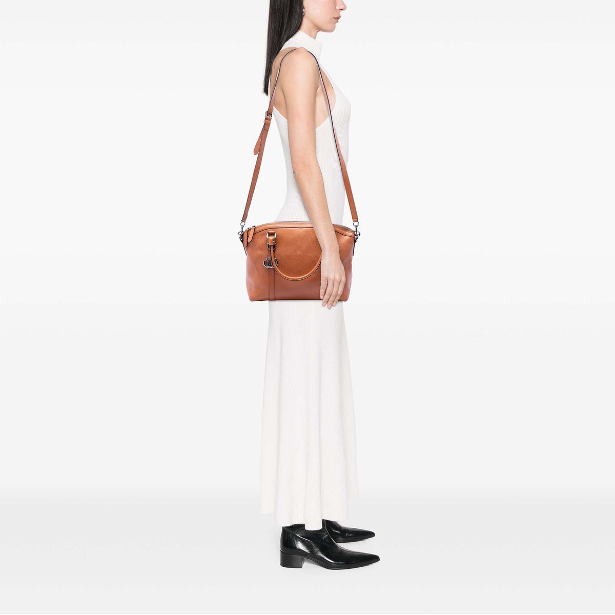 Gucci Medium Calfskin GG Charm Dome Satchel - Brown