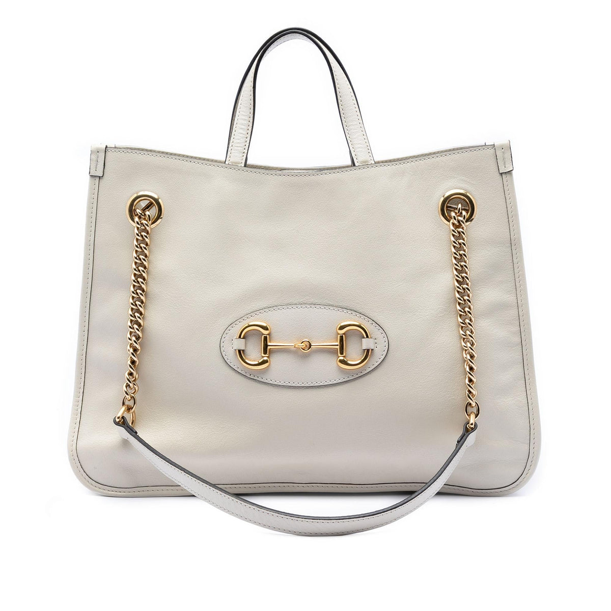 Gucci Medium Calfskin Horsebit 1955 Chain Tote Bag - White