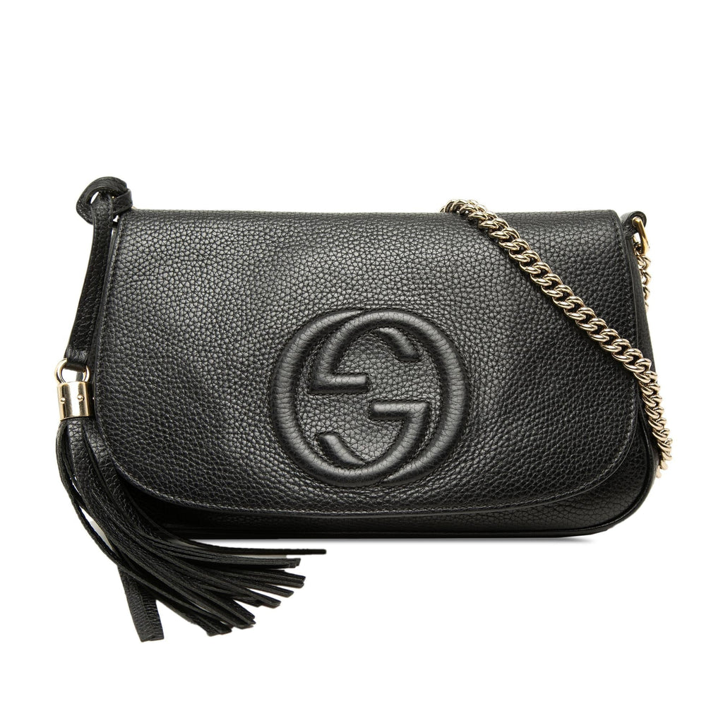 Gucci Medium Calfskin Soho Chain Flap Crossbody Bag - Black