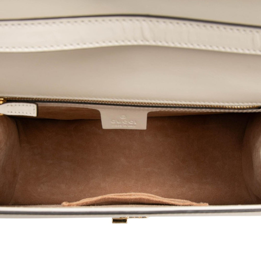 Gucci Medium Calfskin Web Sylvie Top Handle Bag - White