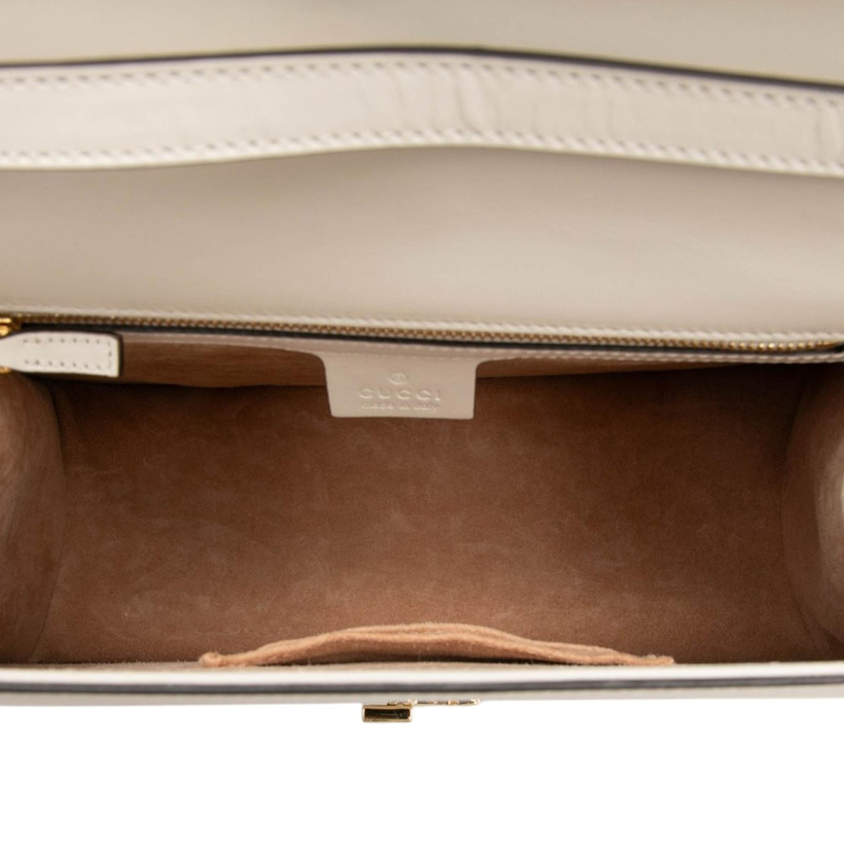 Gucci Medium Calfskin Web Sylvie Top Handle Bag - White