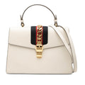 Gucci Medium Calfskin Web Sylvie Top Handle Bag - White