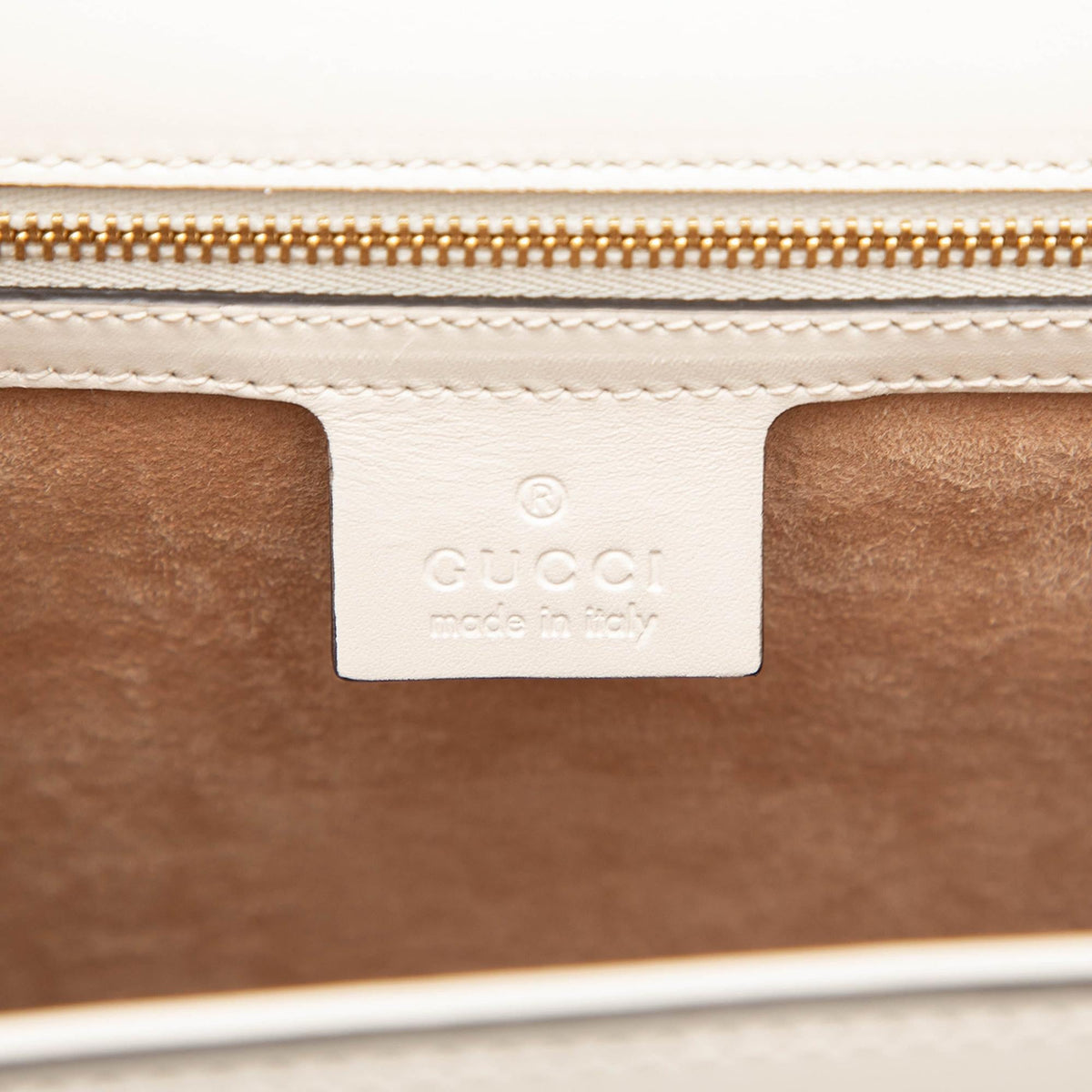 Gucci Medium Calfskin Web Sylvie Top Handle Bag - White