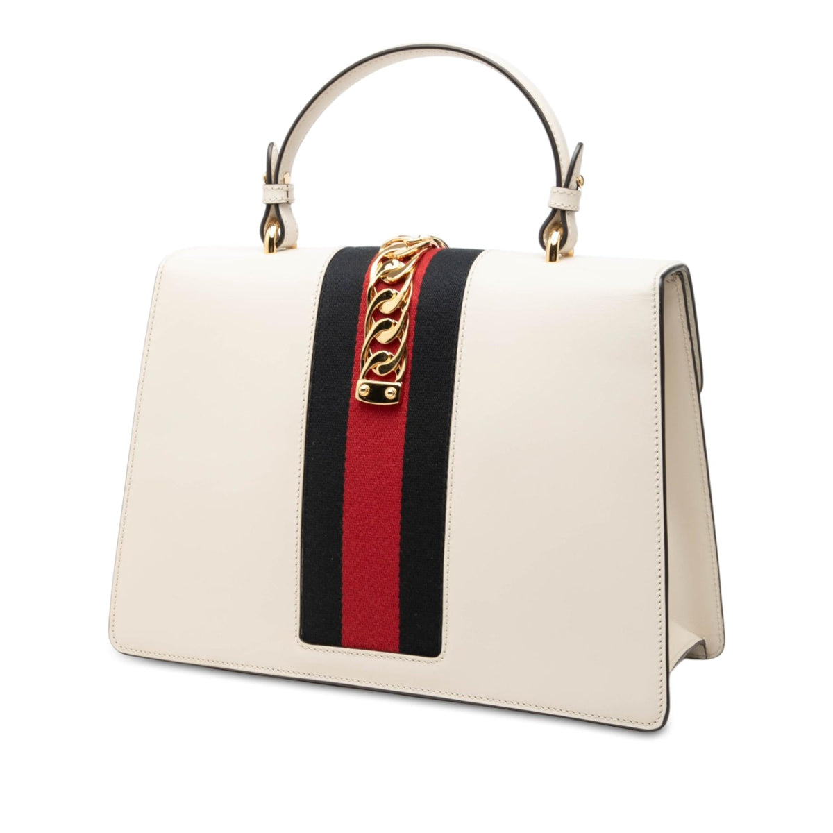 Gucci Medium Calfskin Web Sylvie Top Handle Bag - White