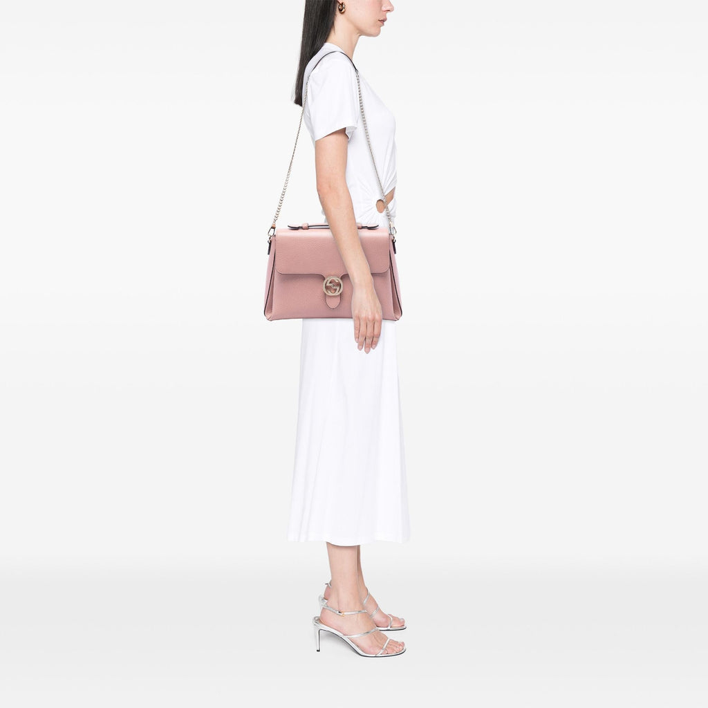 Gucci Medium Dollar Calfskin Interlocking G Satchel - Pink