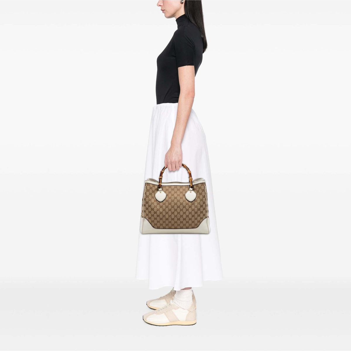 Gucci Medium GG Canvas Bamboo Diana Tote Bag - Beige