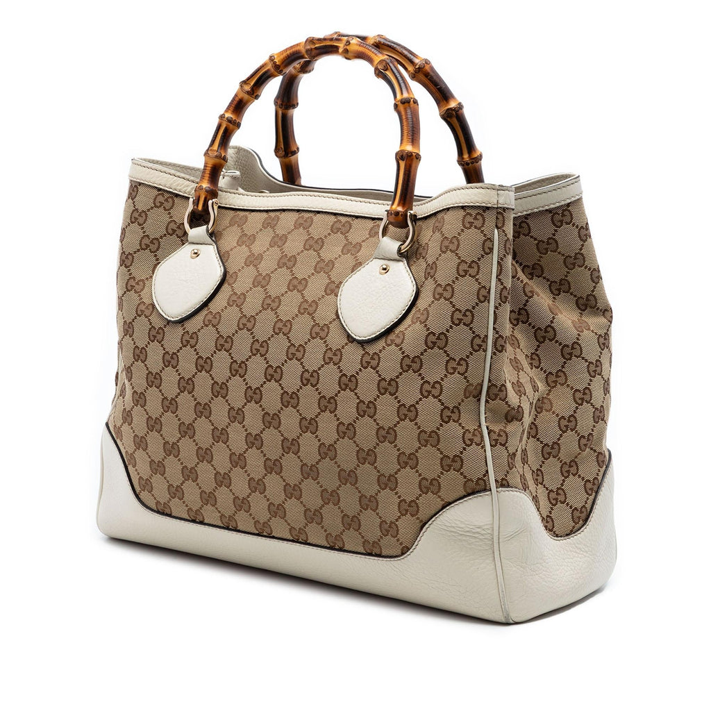 Gucci Medium GG Canvas Bamboo Diana Tote Bag - Beige