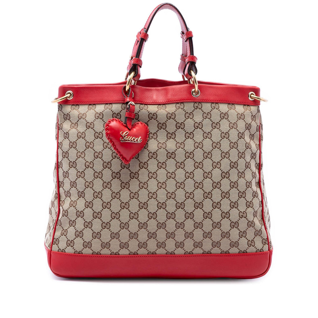 Gucci Medium GG Canvas Valentine Top Handle Bag - Beige/Red