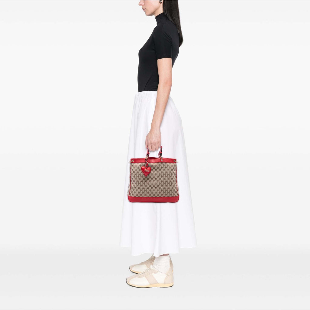 Gucci Medium GG Canvas Valentine Top Handle Bag - Beige/Red