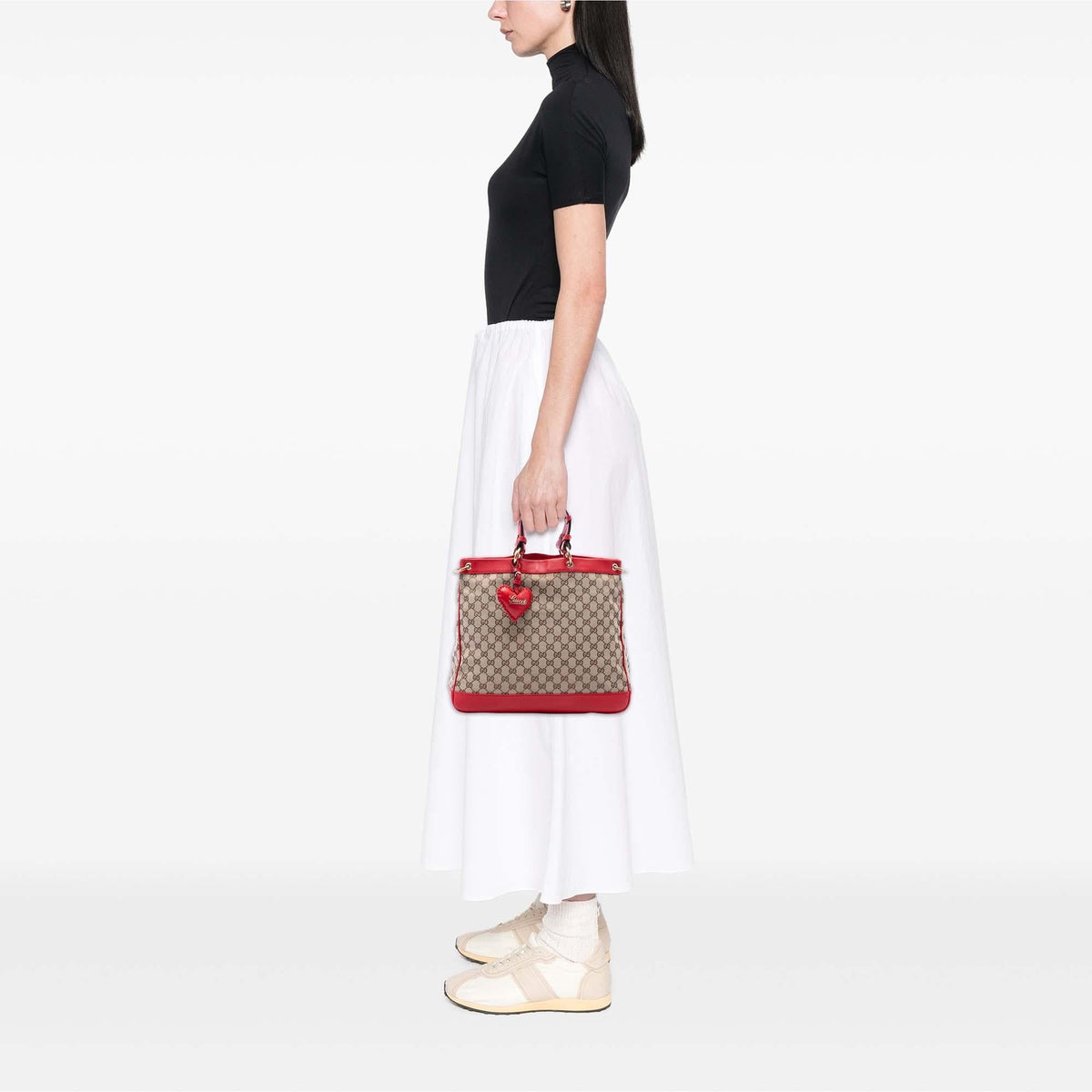 Gucci Medium GG Canvas Valentine Top Handle Bag - Beige/Red