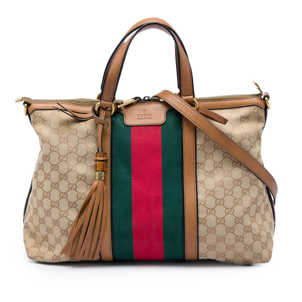 Gucci Medium GG Canvas Web Rania Top Handle Bag - Beige