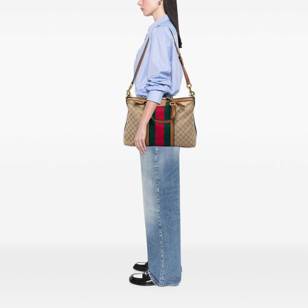 Gucci Medium GG Canvas Web Rania Top Handle Bag - Beige