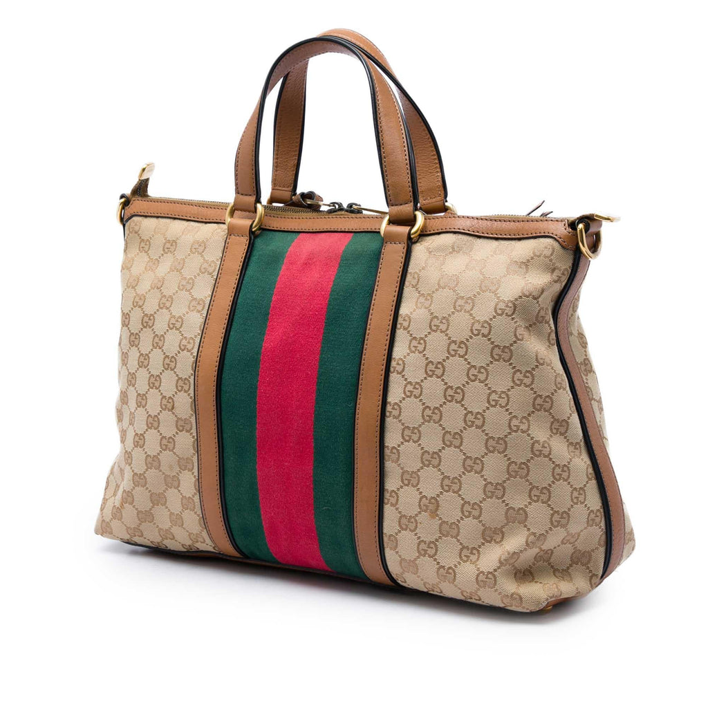 Gucci Medium GG Canvas Web Rania Top Handle Bag - Beige