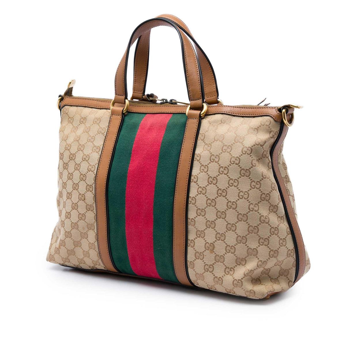 Gucci Medium GG Canvas Web Rania Top Handle Bag - Beige