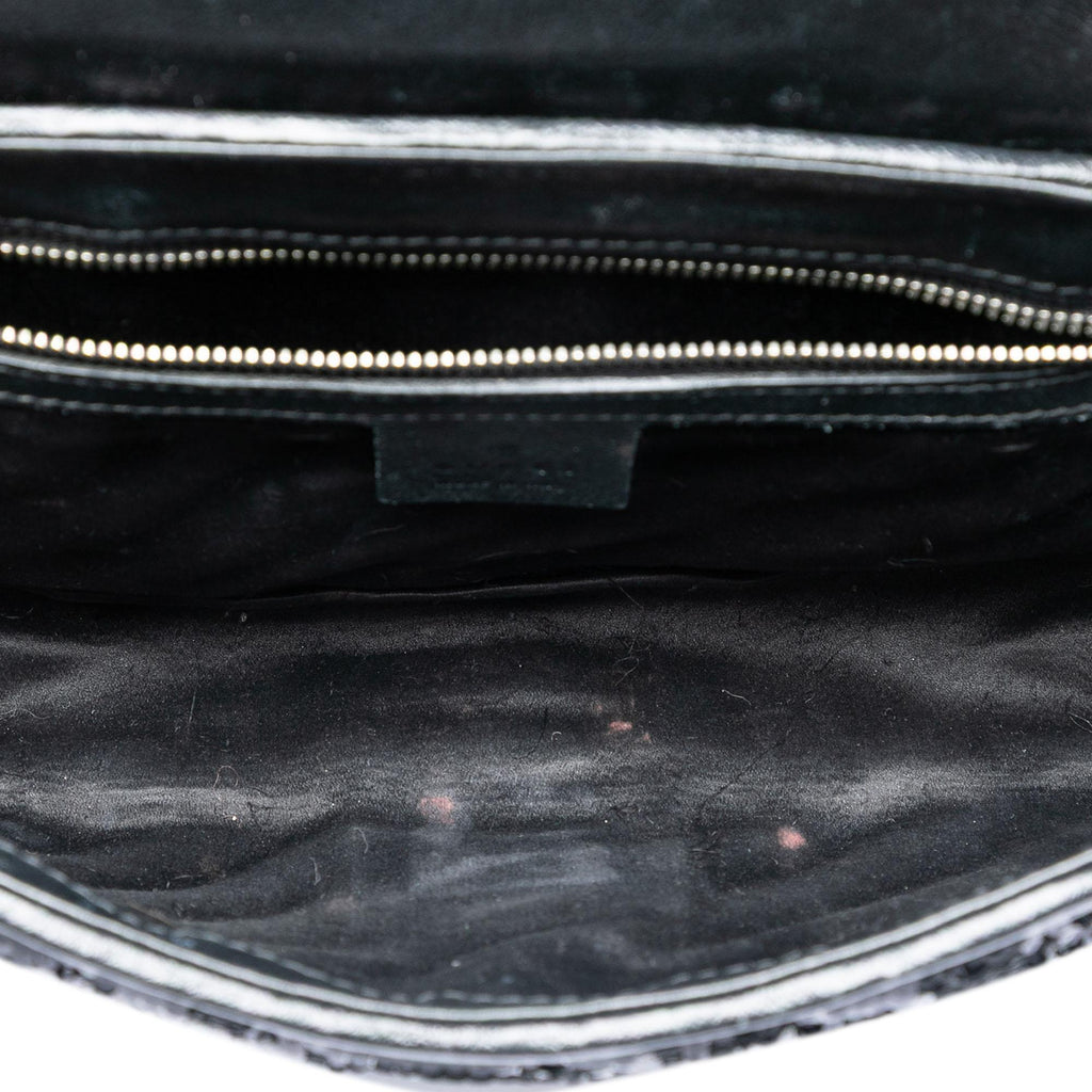 Gucci Medium GG Marmont Matelasse Sequin and Leather Shoulder Bag - Black
