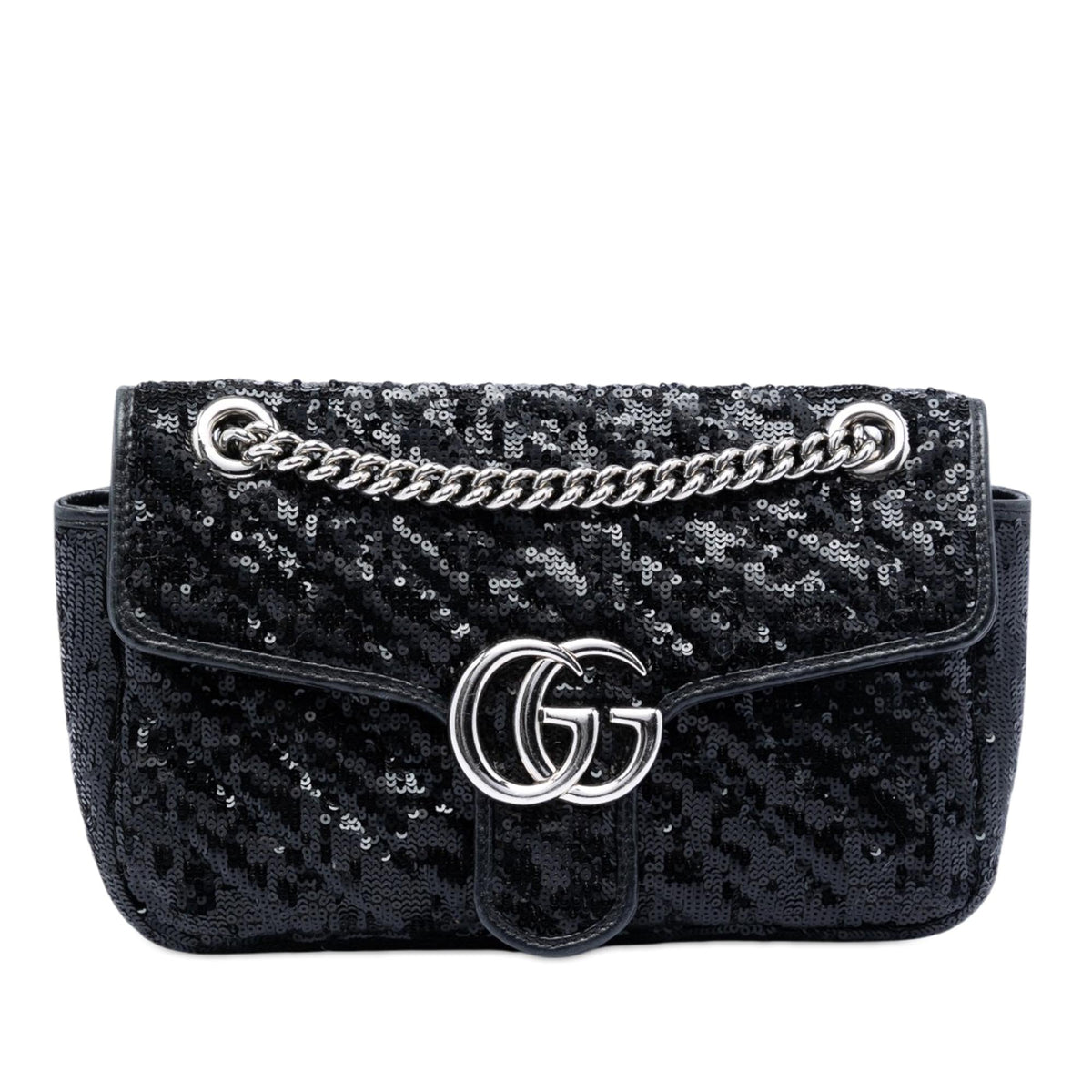 Gucci Medium GG Marmont Matelasse Sequin and Leather Shoulder Bag - Black