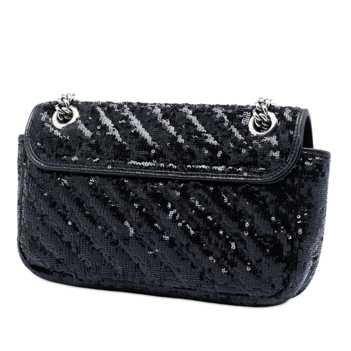 Gucci Medium GG Marmont Matelasse Sequin and Leather Shoulder Bag - Black